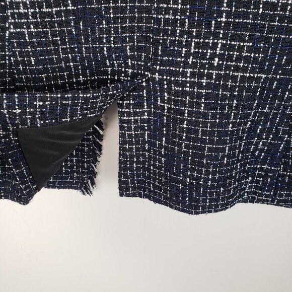 J Crew Broadway Blazer Black Blue White Tweed Fringe AL219 Womens Size 4 - Picture 6 of 9